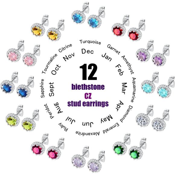 New  AmethystFebruary Birthstone Stud Earrings Set, Copper Plated Cubic … - Picture 6 of 16